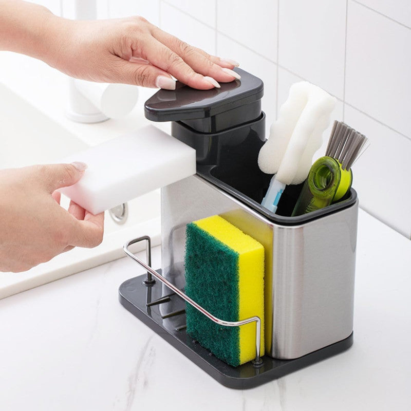 Multifunction 3 In 1 Kitchen Sink Storage Organizer With Soap Pump