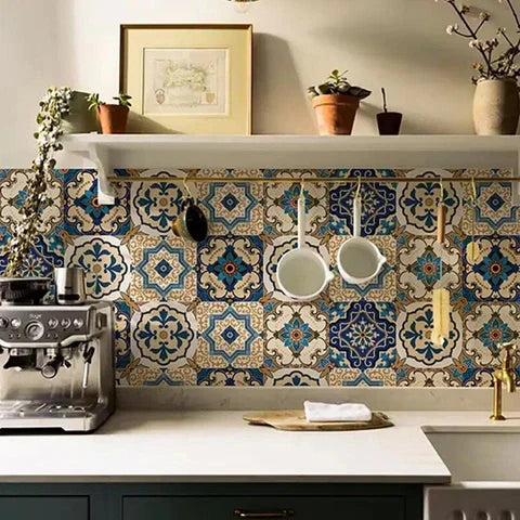 12Pcs Mediterranean Moroccan Peel and Stick Tile Stickers