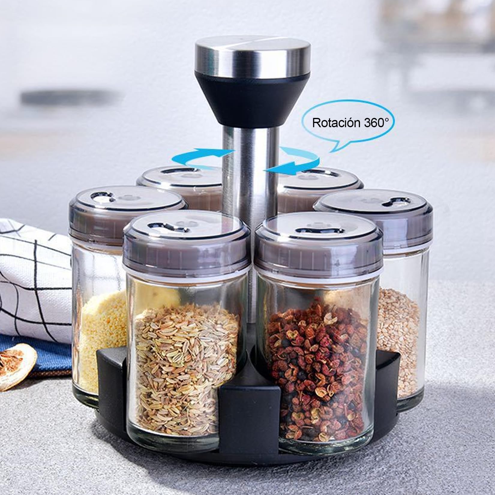 6 In 1 360 Degree Rotating Seasoning Container Set