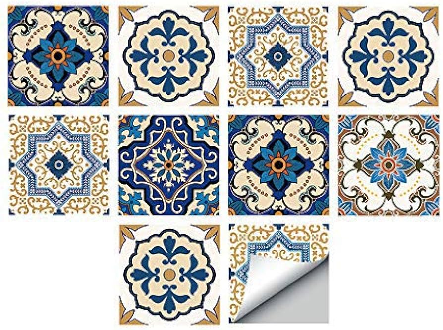 12Pcs Mediterranean Moroccan Peel and Stick Tile Stickers