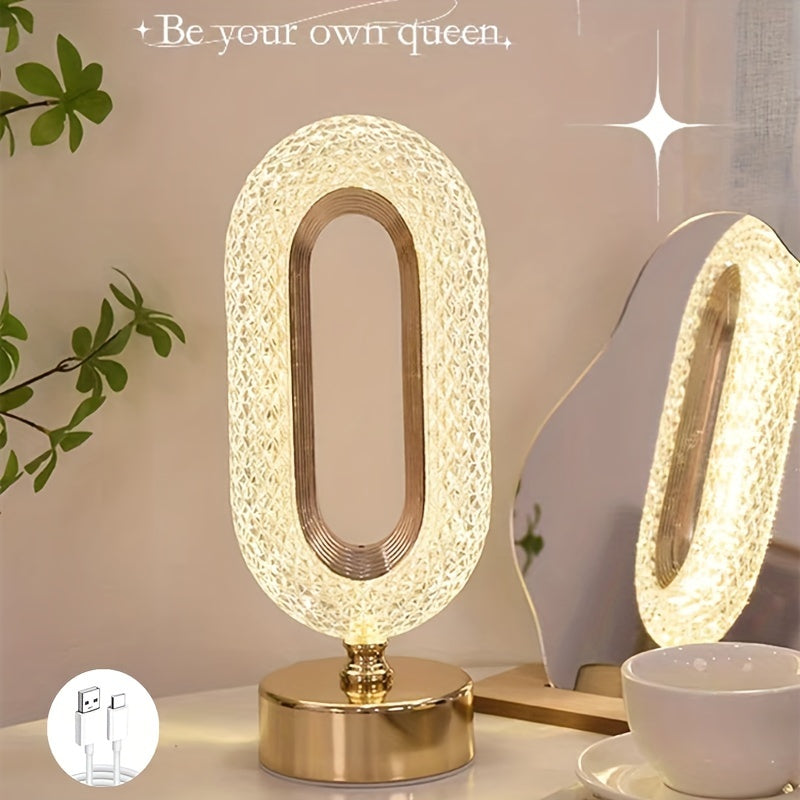 Rechargeable Luxury Oval Shaped Crystal Table Lamp