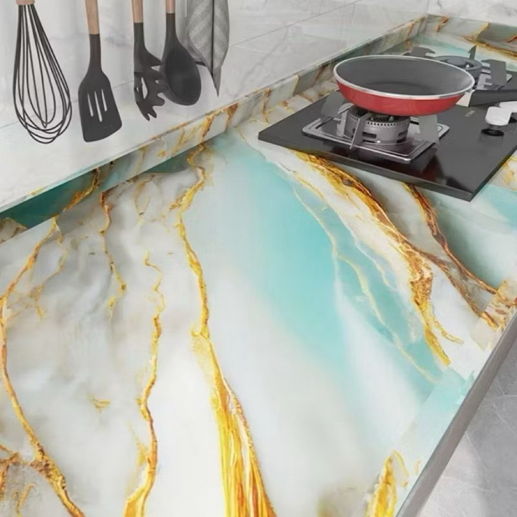 Elegant Teal & Gold Marble Peel & Stick Decorative Sheet (60x200cm)
