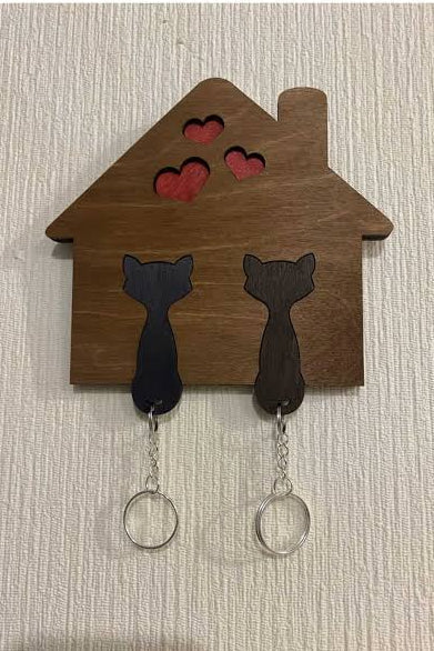 Wall Mounted Cat Wooden Key Holder